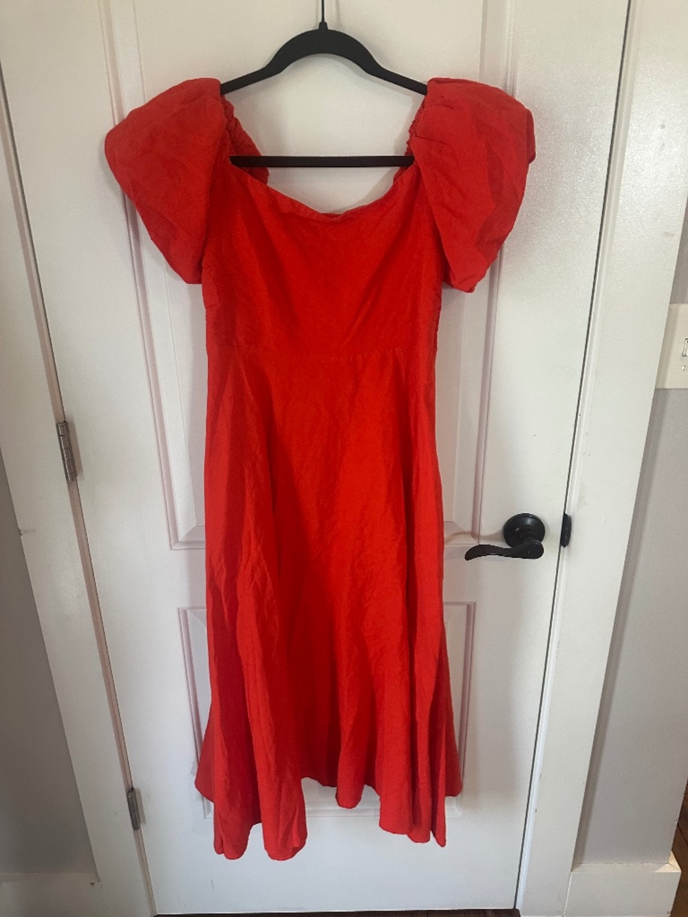 Anthropologie midi red cap sleeve linen dress  size M